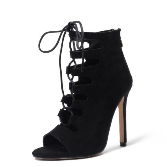 CL Gladiator Heels Suede Ankle Bootie ZLady Cutout Lace-Up Size 7 - Picture 1 of 16